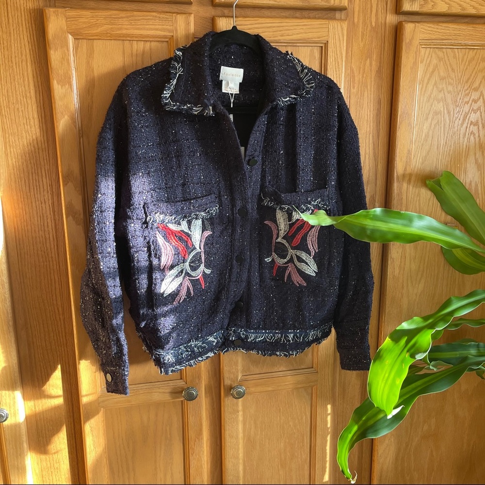 FoxieDox Navy Blue Tweed Jacket Sz S